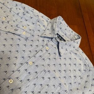 Ski the East AOP Shirt Mens Medium Blue Skier All Over Print Long Sleeve Button